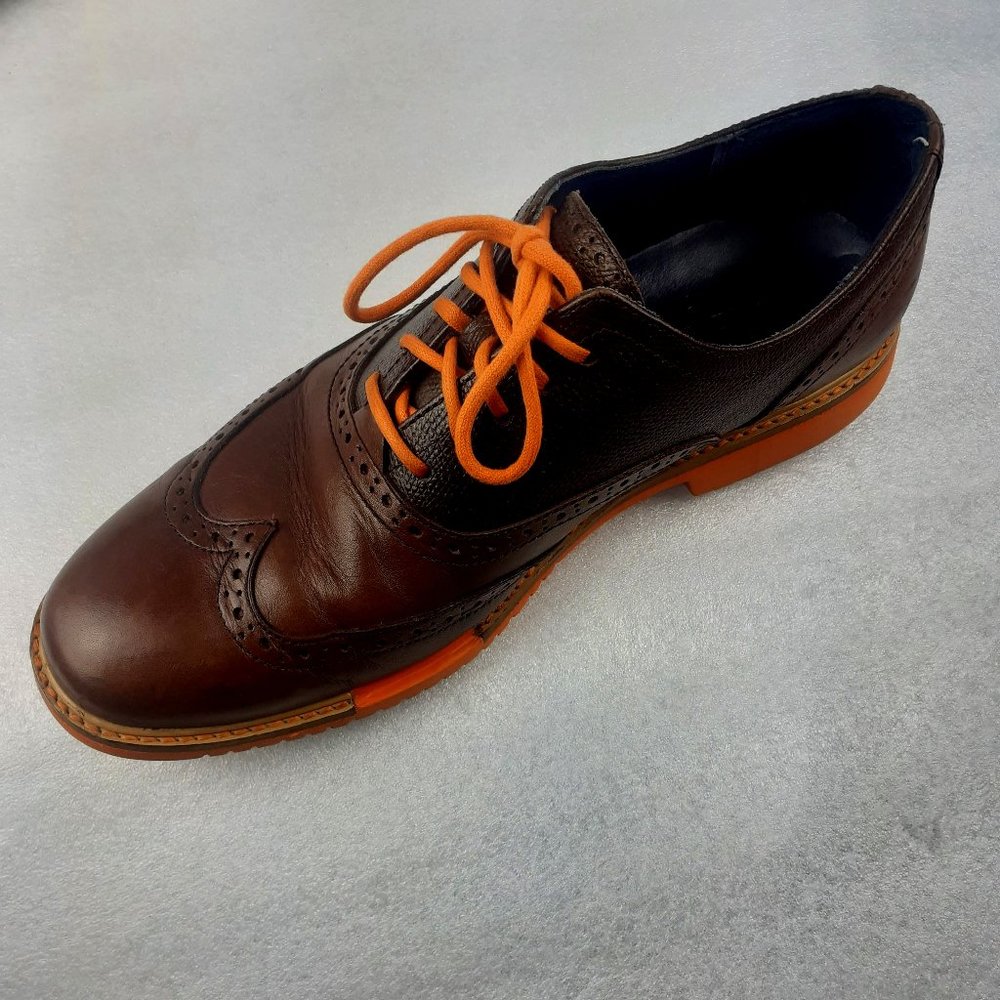 Cole Haan Cognac real LEATHER wingtip Lace up Oxfords dress shoe 8us Men=w9.5us